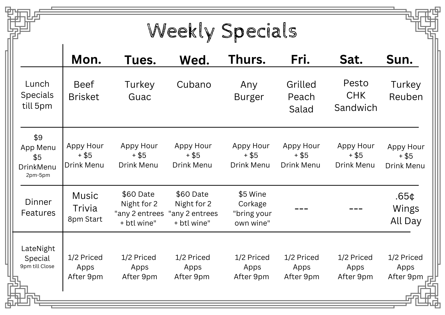 menu specials